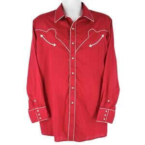 Red Western Shirt Pearl Snaps White Horse Cowboy Cut XL